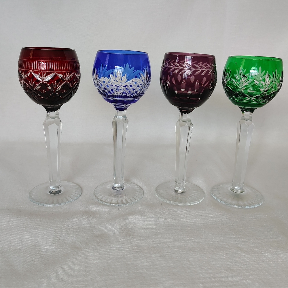 Bohemian Cut-To-Clear Crystal 2oz Cordial Glasses Set Of Four
